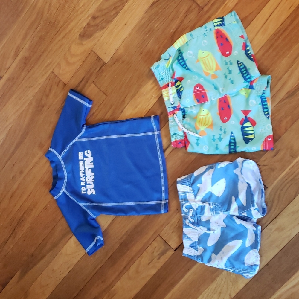 Baby Boy set of 3 swimwear = 1 rash guard and 2 swimsuits  EUC